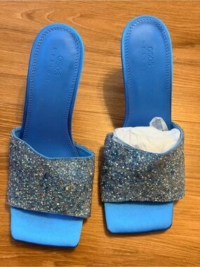 ASOS Blue Glitter Slide Heels